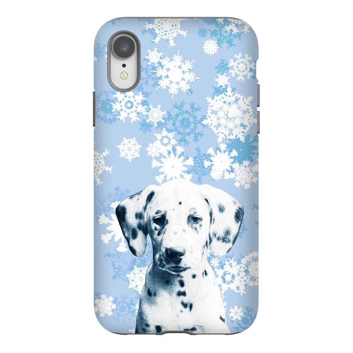 iPhone Xr StrongFit Cute dalmatian and blue white snowflakes by Oana 