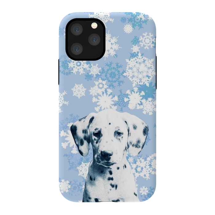 iPhone 11 Pro StrongFit Cute dalmatian and blue white snowflakes by Oana 
