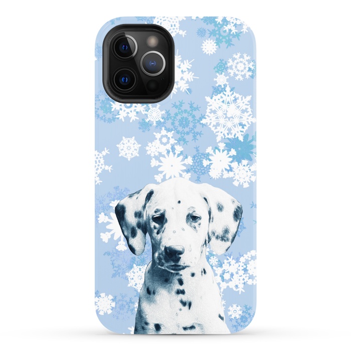 iPhone 12 Pro StrongFit Cute dalmatian and blue white snowflakes by Oana 