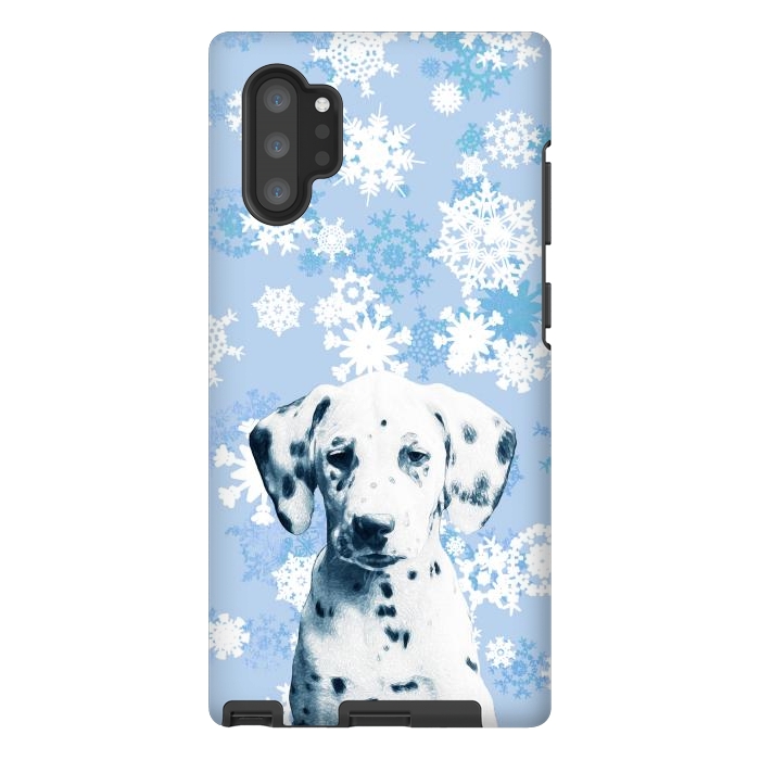 Galaxy Note 10 plus StrongFit Cute dalmatian and blue white snowflakes by Oana 