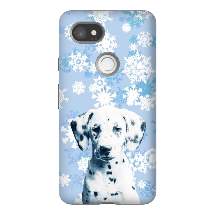 Pixel 2XL StrongFit Cute dalmatian and blue white snowflakes by Oana 