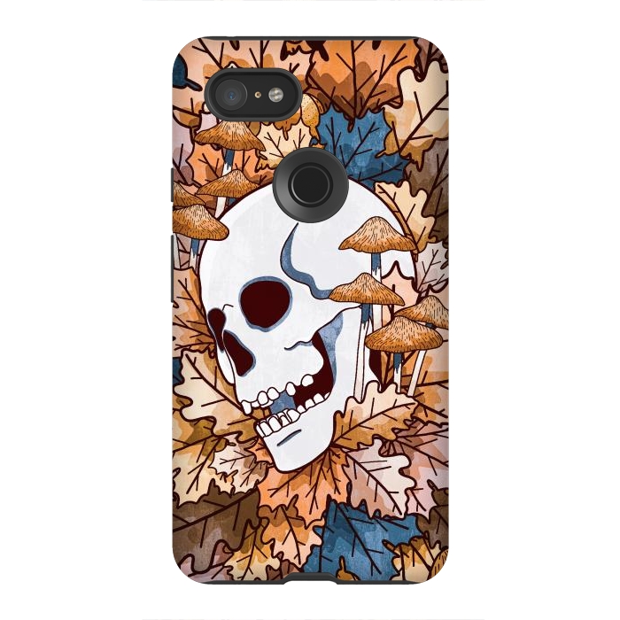 Pixel 3XL StrongFit The autumnal skull and mushrooms by Steve Wade (Swade)