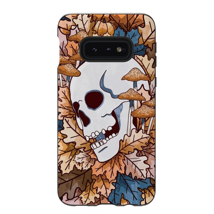 Galaxy S10e StrongFit The autumnal skull and mushrooms by Steve Wade (Swade)