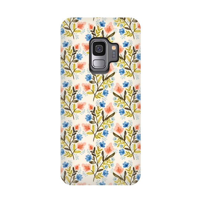 Galaxy S9 StrongFit Peach and Blue Floral by Noonday Design