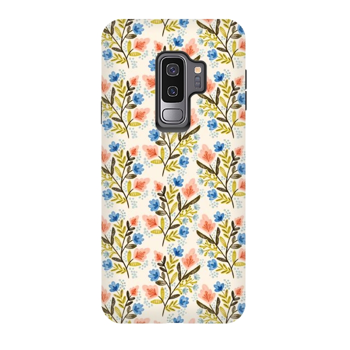 Galaxy S9 plus StrongFit Peach and Blue Floral by Noonday Design