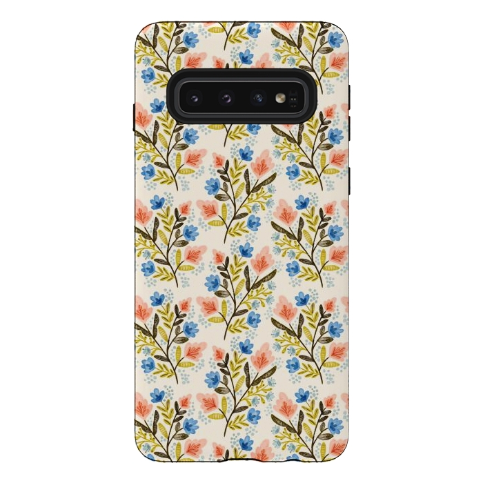 Galaxy S10 StrongFit Peach and Blue Floral by Noonday Design
