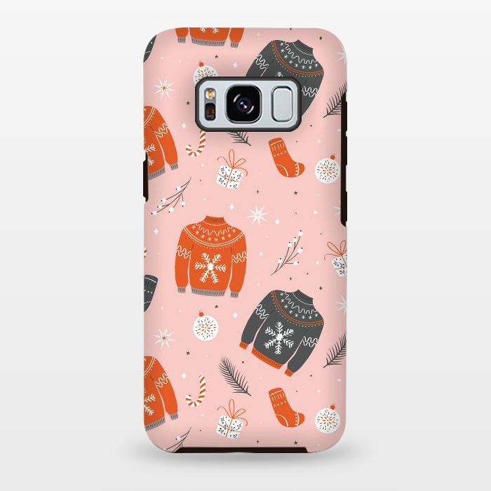 Galaxy S8 plus StrongFit Christmas seamless pattern with ugly sweater. Woolen winter clothes and traditional festive elements and decoration by Jelena Obradovic