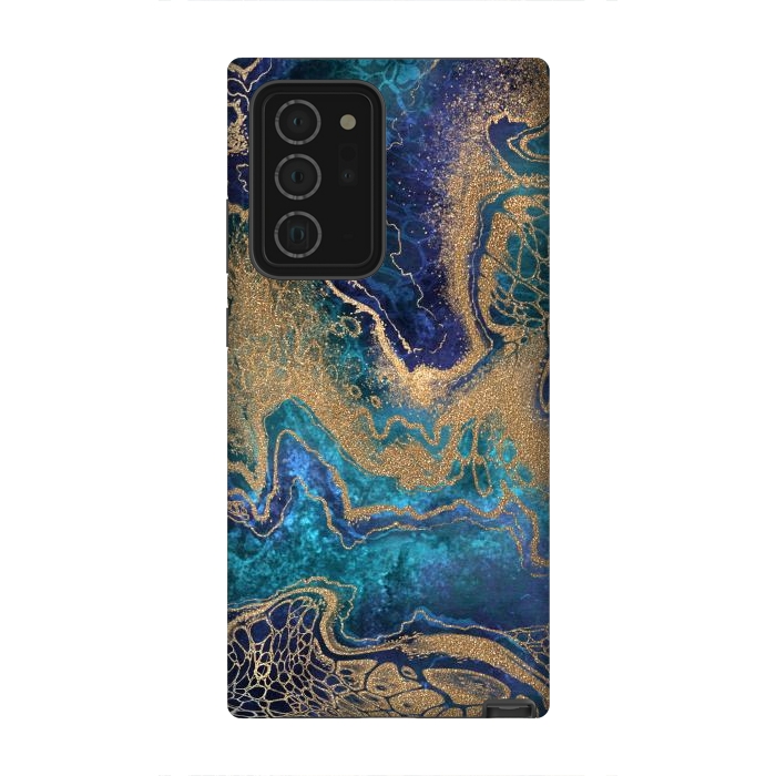 Galaxy Note 20 Ultra StrongFit Abstract Background Blue Gold Marble by ArtsCase