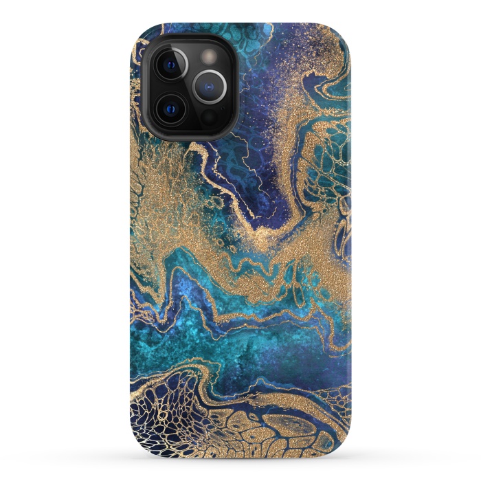 iPhone 12 Pro Max StrongFit Abstract Background Blue Gold Marble by ArtsCase