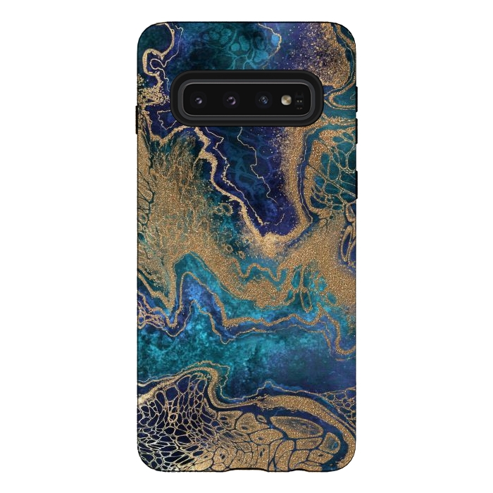 Galaxy S10 StrongFit Abstract Background Blue Gold Marble by ArtsCase