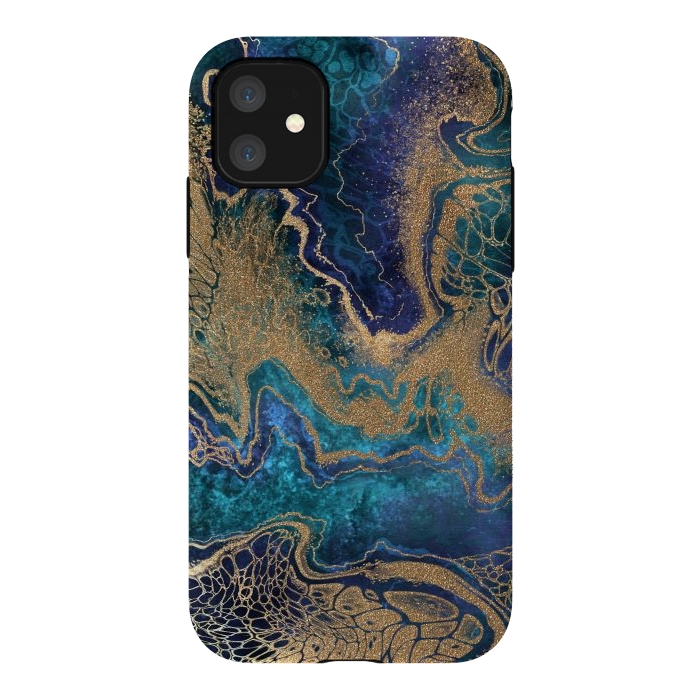 iPhone 11 StrongFit Abstract Background Blue Gold Marble by ArtsCase