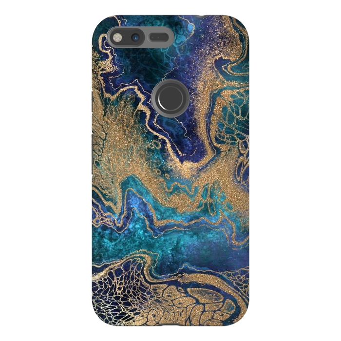 Pixel XL StrongFit Abstract Background Blue Gold Marble by ArtsCase