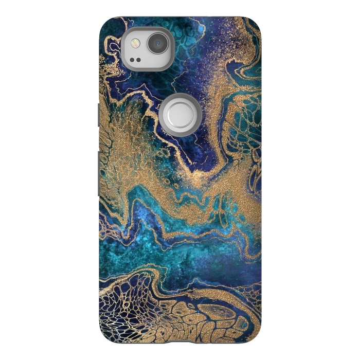 Pixel 2 StrongFit Abstract Background Blue Gold Marble by ArtsCase