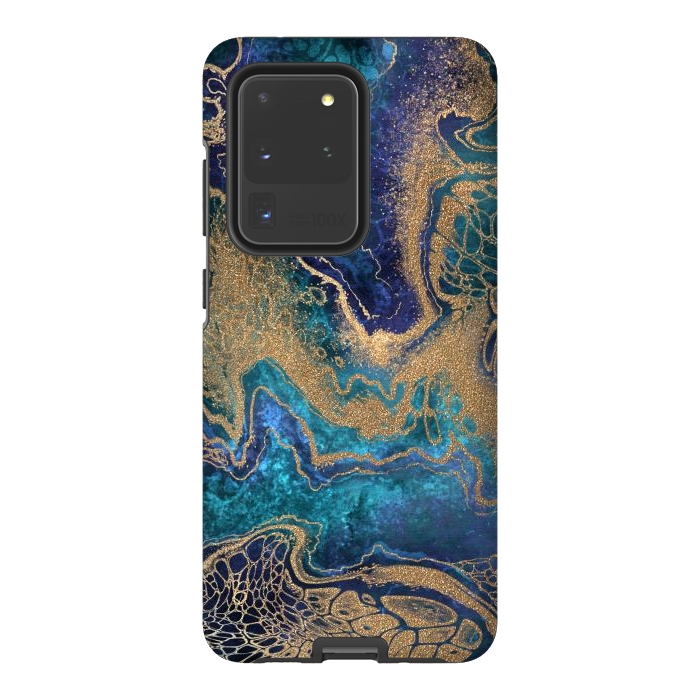 Galaxy S20 Ultra StrongFit Abstract Background Blue Gold Marble by ArtsCase