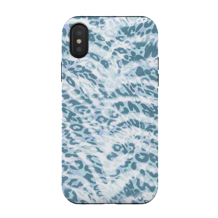iPhone Xs / X StrongFit Baby blue brushed leopard print and tiger stripes by Oana 