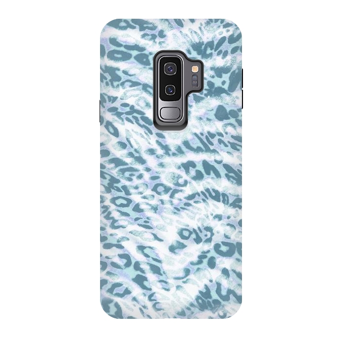 Galaxy S9 plus StrongFit Baby blue brushed leopard print and tiger stripes by Oana 