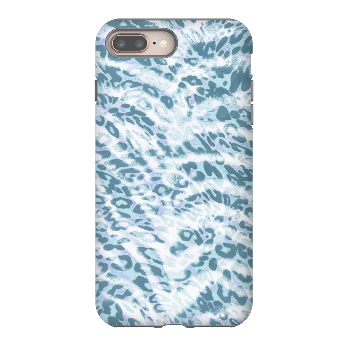 iPhone 8 plus StrongFit Baby blue brushed leopard print and tiger stripes by Oana 