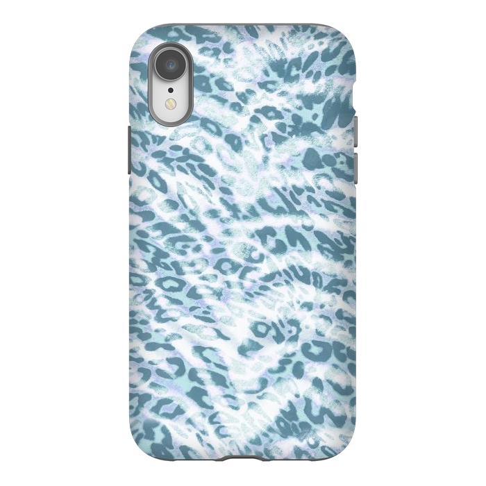 iPhone Xr StrongFit Baby blue brushed leopard print and tiger stripes by Oana 