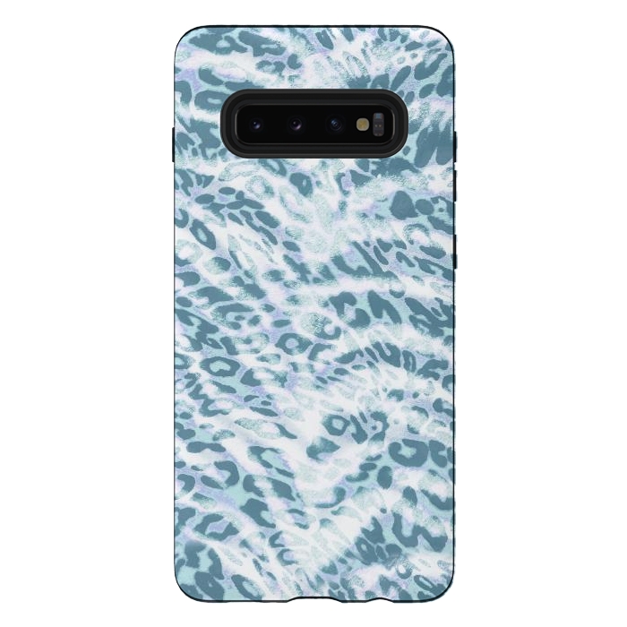 Galaxy S10 plus StrongFit Baby blue brushed leopard print and tiger stripes by Oana 