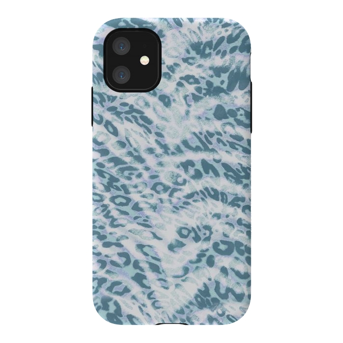 iPhone 11 StrongFit Baby blue brushed leopard print and tiger stripes by Oana 