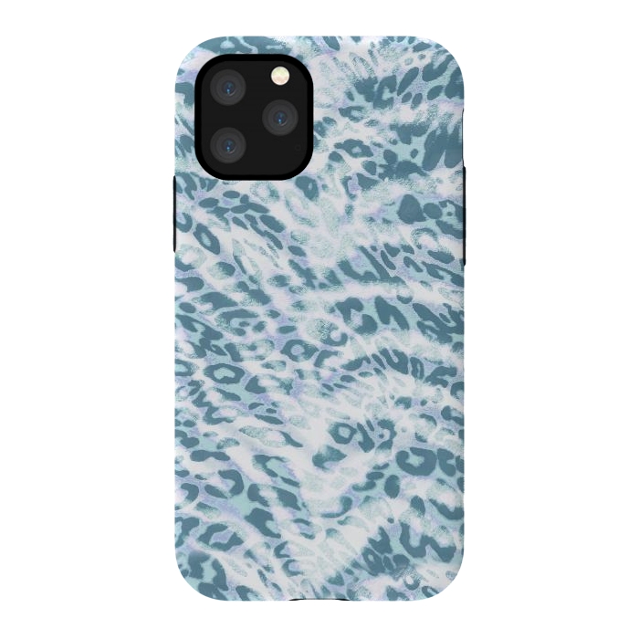 iPhone 11 Pro StrongFit Baby blue brushed leopard print and tiger stripes by Oana 