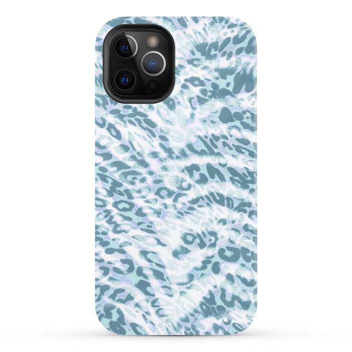 iPhone 12 Pro StrongFit Baby blue brushed leopard print and tiger stripes by Oana 