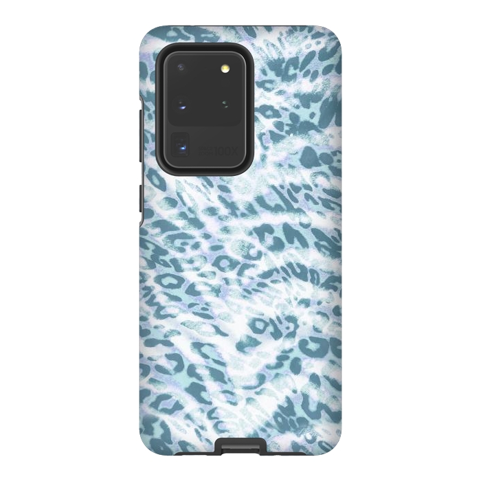 Galaxy S20 Ultra StrongFit Baby blue brushed leopard print and tiger stripes by Oana 