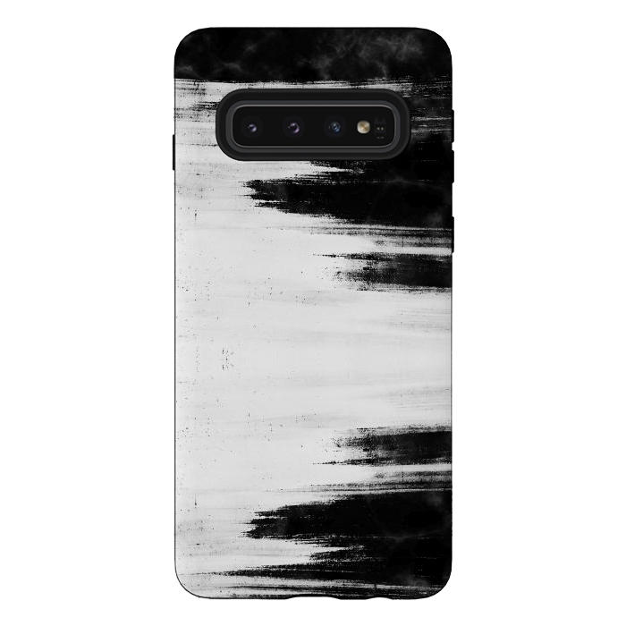 Galaxy S10 StrongFit Black and white brushed marble by Oana 