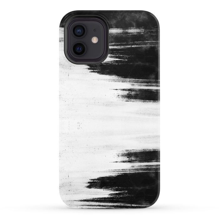 iPhone 12 StrongFit Black and white brushed marble by Oana 