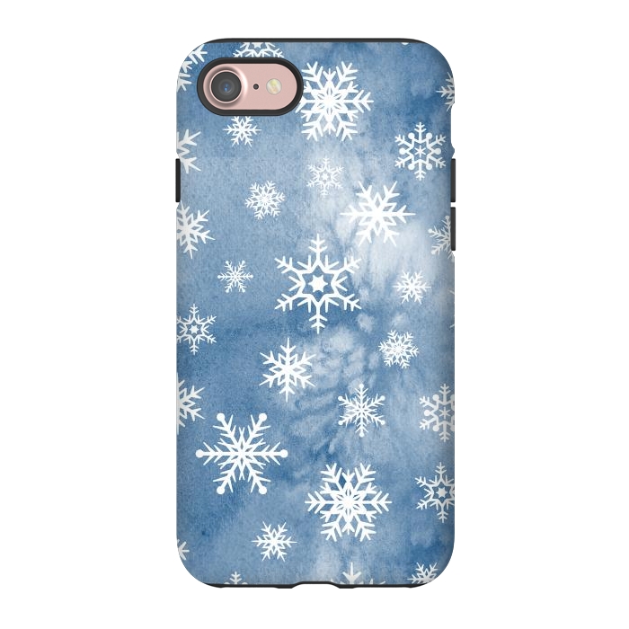 iPhone 7 StrongFit Blue white watercolor Christmas snowflakes by Oana 