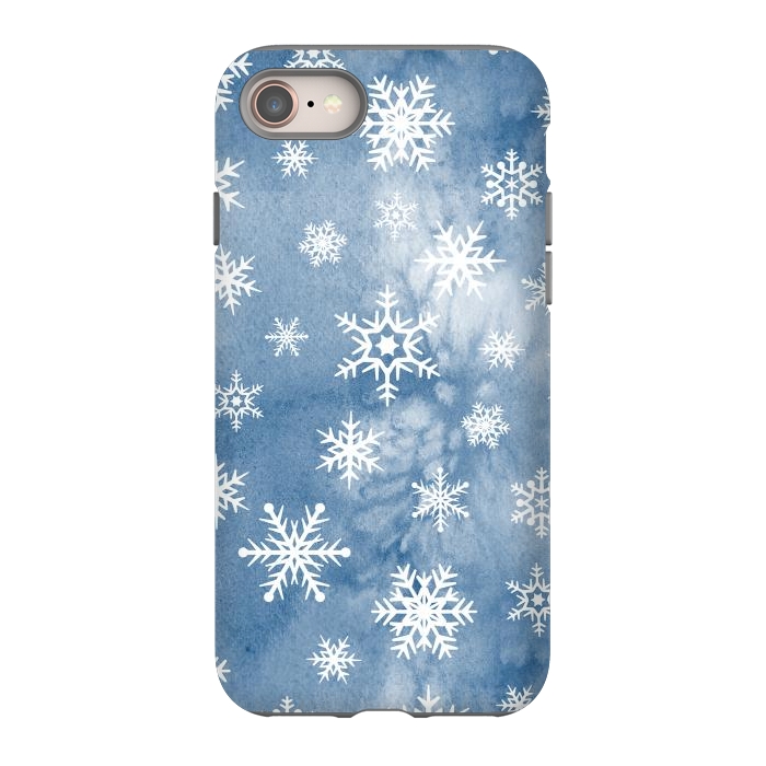 iPhone 8 StrongFit Blue white watercolor Christmas snowflakes by Oana 
