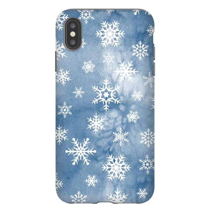 iPhone Xs Max StrongFit Blue white watercolor Christmas snowflakes by Oana 