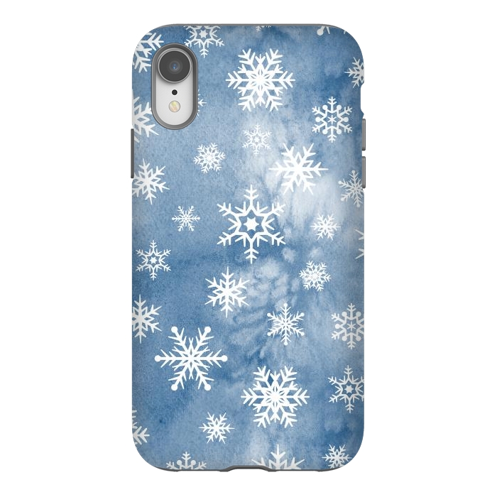 iPhone Xr StrongFit Blue white watercolor Christmas snowflakes by Oana 