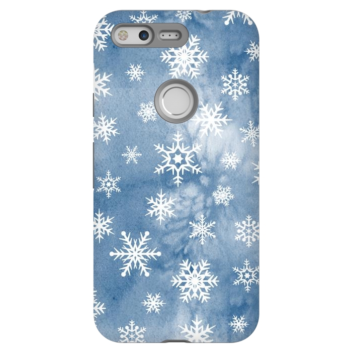 Pixel StrongFit Blue white watercolor Christmas snowflakes by Oana 