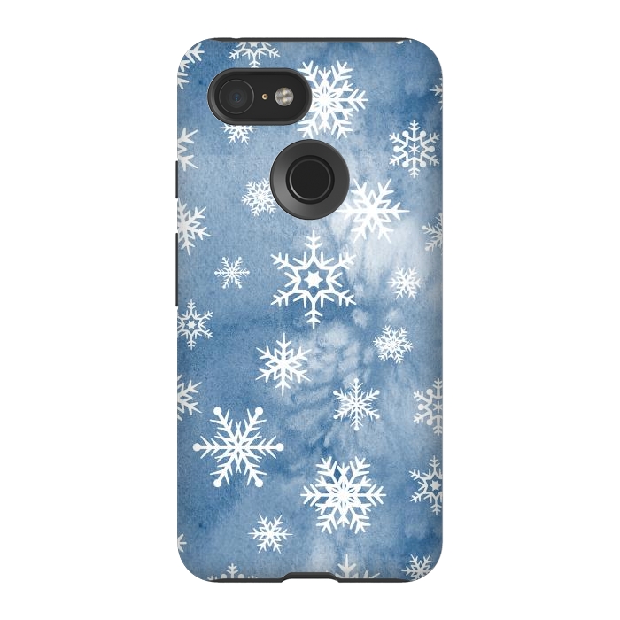 Pixel 3 StrongFit Blue white watercolor Christmas snowflakes by Oana 
