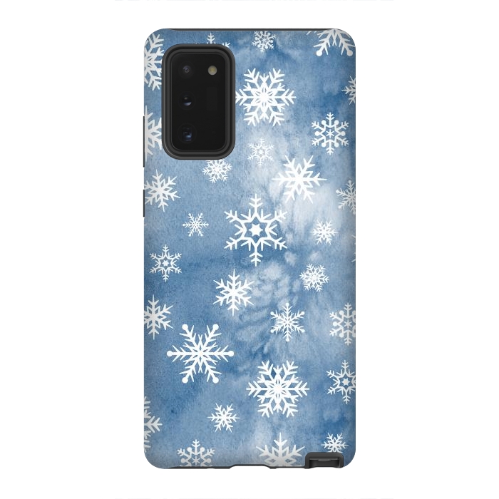Galaxy Note 20 StrongFit Blue white watercolor Christmas snowflakes by Oana 