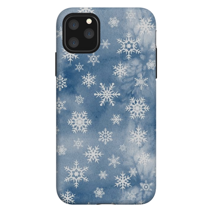 iPhone 11 Pro Max StrongFit Blue white watercolor Christmas snowflakes by Oana 