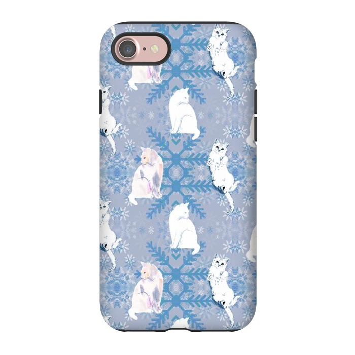 iPhone 7 StrongFit Cute white cats and blue Christmas snowflakes by Oana 