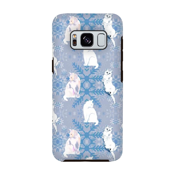 Galaxy S8 StrongFit Cute white cats and blue Christmas snowflakes by Oana 
