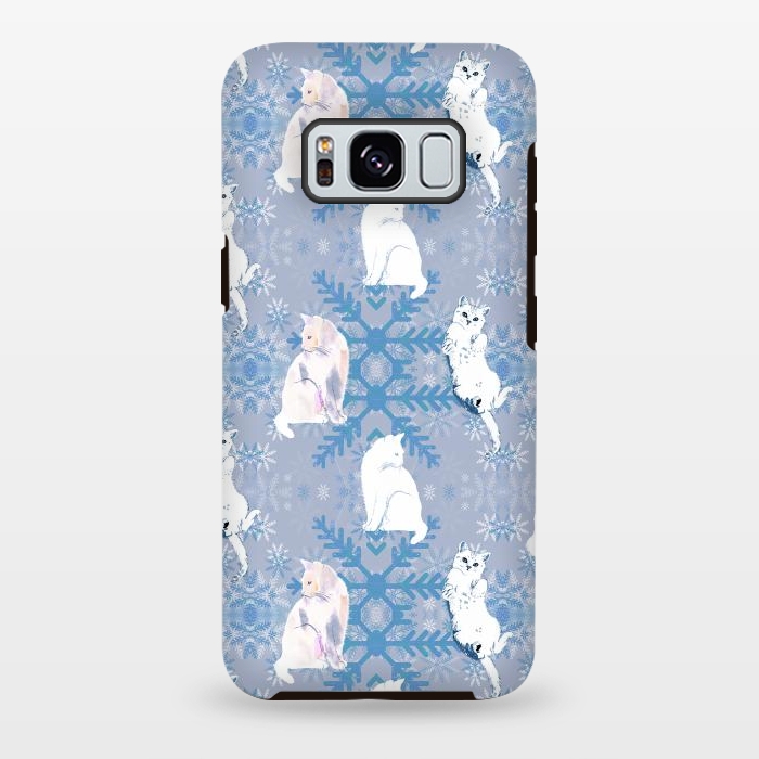 Galaxy S8 plus StrongFit Cute white cats and blue Christmas snowflakes by Oana 