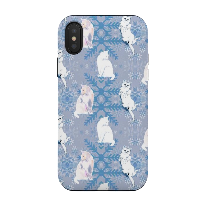 iPhone Xs / X StrongFit Cute white cats and blue Christmas snowflakes by Oana 