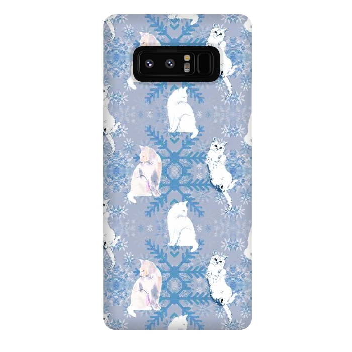 Galaxy Note 8 StrongFit Cute white cats and blue Christmas snowflakes by Oana 