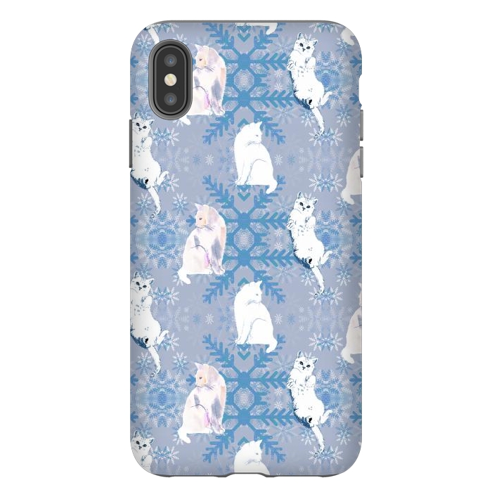 iPhone Xs Max StrongFit Cute white cats and blue Christmas snowflakes by Oana 