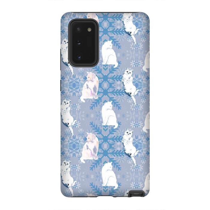 Galaxy Note 20 StrongFit Cute white cats and blue Christmas snowflakes by Oana 