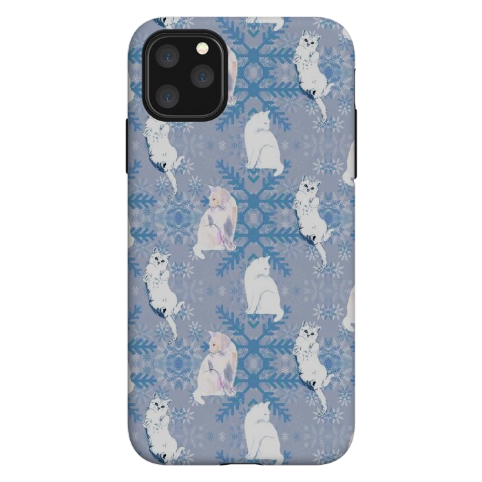 iPhone 11 Pro Max StrongFit Cute white cats and blue Christmas snowflakes by Oana 