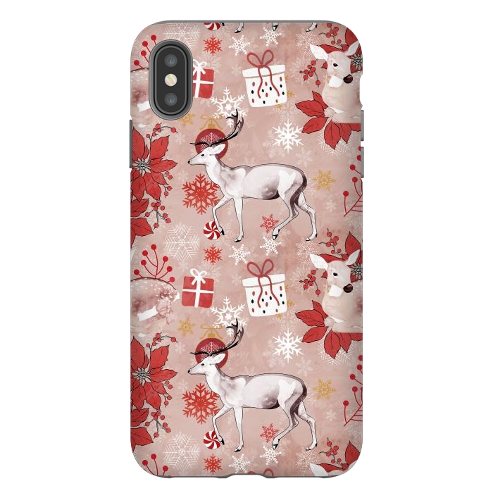 iPhone Xs Max StrongFit Deers and Christmas ornaments red pink by Oana 