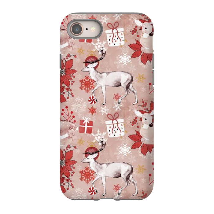 iPhone SE StrongFit Deers and Christmas ornaments red pink by Oana 