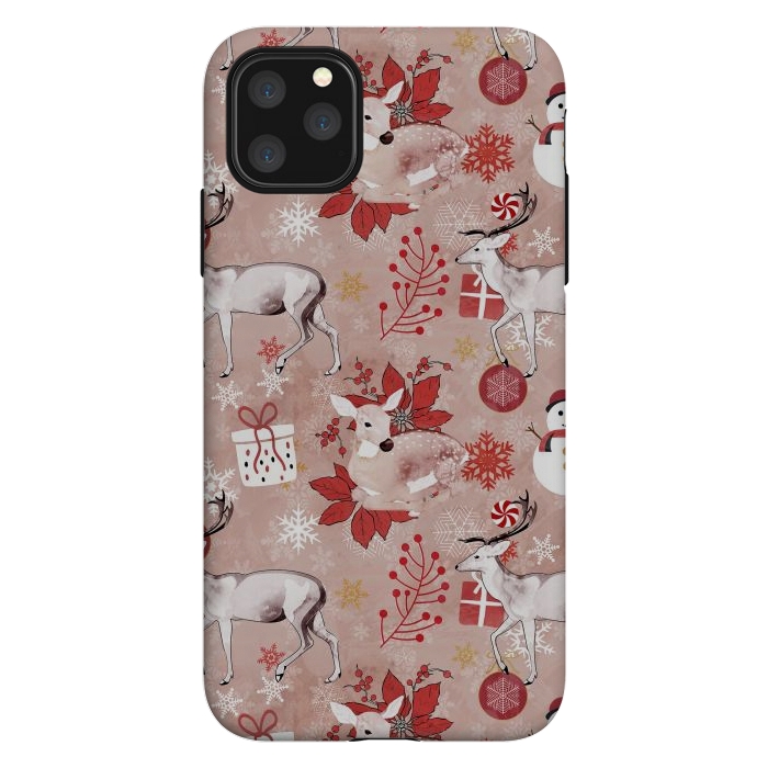 iPhone 11 Pro Max StrongFit Deers and Christmas ornaments red pink by Oana 