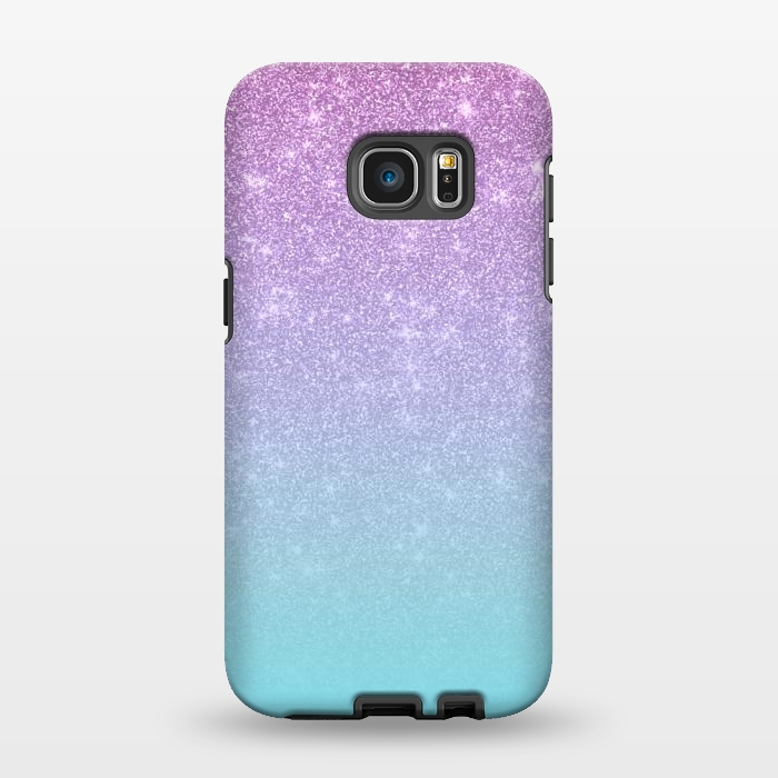 Galaxy S7 EDGE StrongFit Girly Purple Blue Glitter Ombre Gradient by Julie Erin Designs