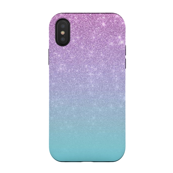 iPhone Xs / X StrongFit Girly Purple Blue Glitter Ombre Gradient by Julie Erin Designs